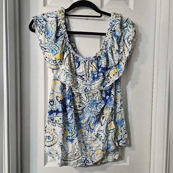 NWT Lauren by Ralph Lauren Off Short Short Sleeves Paisley Print Top - Picture 3 of 9
